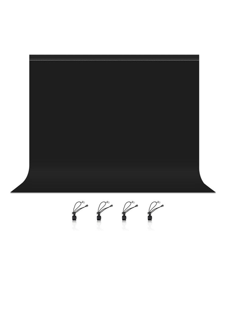 Xria 3 x 2 m Solid Color Photography Backdrop Cloth, Washable Polyester Fabric Background with 4 Hanging Clips for Photo Studio, Video Recording & Content Creation - Black - Image 1