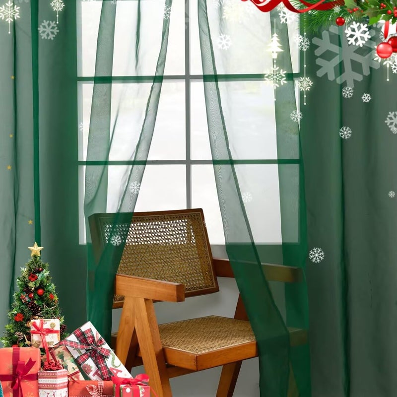 youleyar Solid Sheer Rod Pocket Curtain Voile Draperies 2 Panels White Beige Black Grey Coffee 60 Inch Width 63 Inch Long 1 Pair for Kitchen Bedroom Children Living Room Yard (Foliage Green 60Wx63L) - Image 2