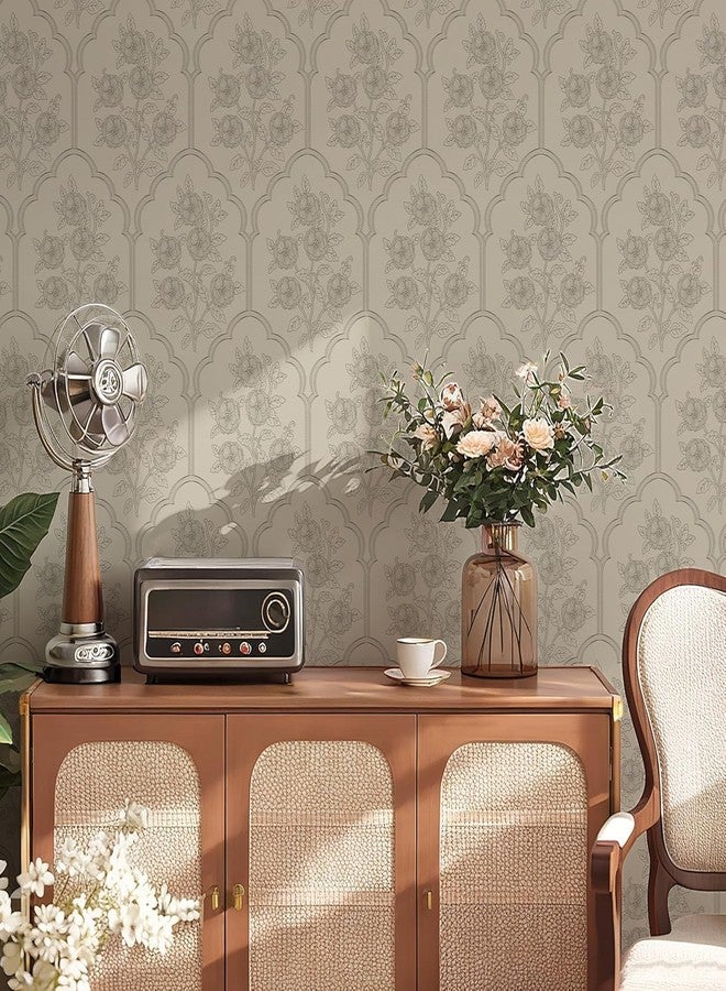 Safiyya ورق جدران صفية لاصق بني اللون، ورق جدران عتيق، ورق جدران مزهر، ورق جدران ذاتي اللصق قابل للإزالة لغرفة النوم، 393 بوصة × 17.3 بوصة، لفائف فينيل للتغطية - Image 5