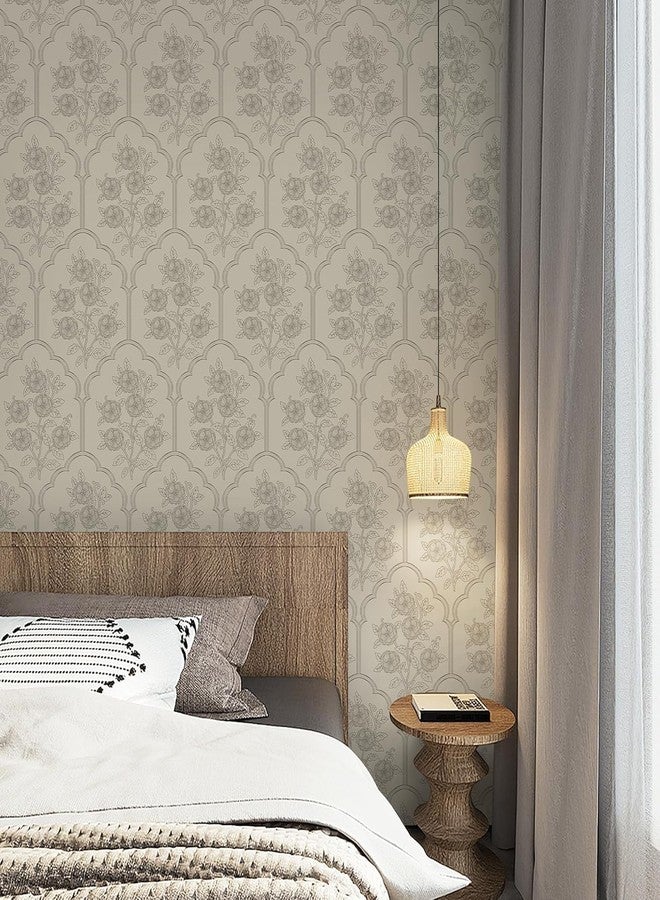 Safiyya ورق جدران صفية لاصق بني اللون، ورق جدران عتيق، ورق جدران مزهر، ورق جدران ذاتي اللصق قابل للإزالة لغرفة النوم، 393 بوصة × 17.3 بوصة، لفائف فينيل للتغطية - Image 4