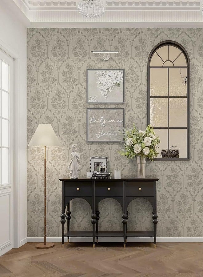 Safiyya ورق جدران صفية لاصق بني اللون، ورق جدران عتيق، ورق جدران مزهر، ورق جدران ذاتي اللصق قابل للإزالة لغرفة النوم، 393 بوصة × 17.3 بوصة، لفائف فينيل للتغطية - Image 3