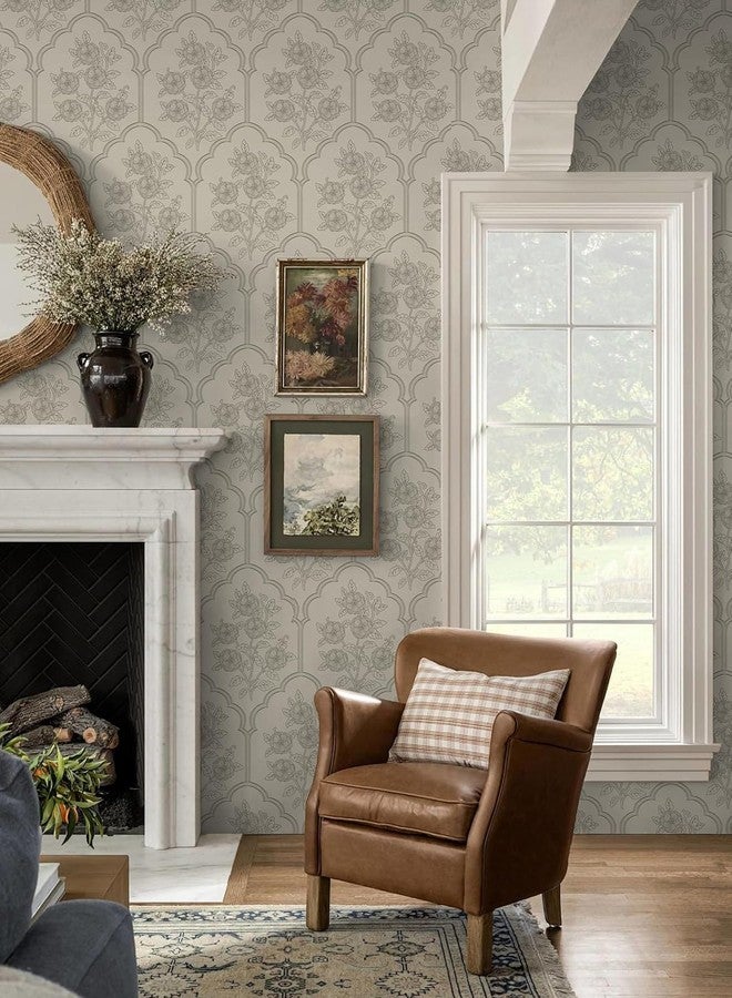 Safiyya ورق جدران صفية لاصق بني اللون، ورق جدران عتيق، ورق جدران مزهر، ورق جدران ذاتي اللصق قابل للإزالة لغرفة النوم، 393 بوصة × 17.3 بوصة، لفائف فينيل للتغطية - Image 2