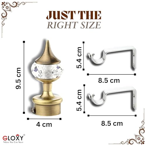 GLOXY ENTERPRISE Aluminium Single Diamond Curtain Brackets Parda Holders with Support Fittings 1 Inch Rod Pocket Finials Designer Door and Window (Antique 6 Pair) - Image 4