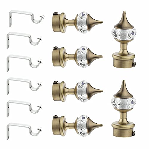 GLOXY ENTERPRISE Aluminium Single Diamond Curtain Brackets Parda Holders with Support Fittings 1 Inch Rod Pocket Finials Designer Door and Window (Antique 6 Pair) - Image 1