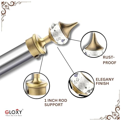 GLOXY ENTERPRISE Aluminium Single Diamond Curtain Brackets Parda Holders with Support Fittings 1 Inch Rod Pocket Finials Designer Door and Window (Antique 6 Pair) - Image 3