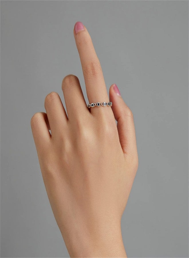 BISAER Evil Eye Ring 925 Sterling Silver with Royal Blue Gemstones Classics Lucky Eye Cubic Zirconia Stacking Eternity Finger Rings Bands Promise Ring for Lover Size 6-9 - Image 3