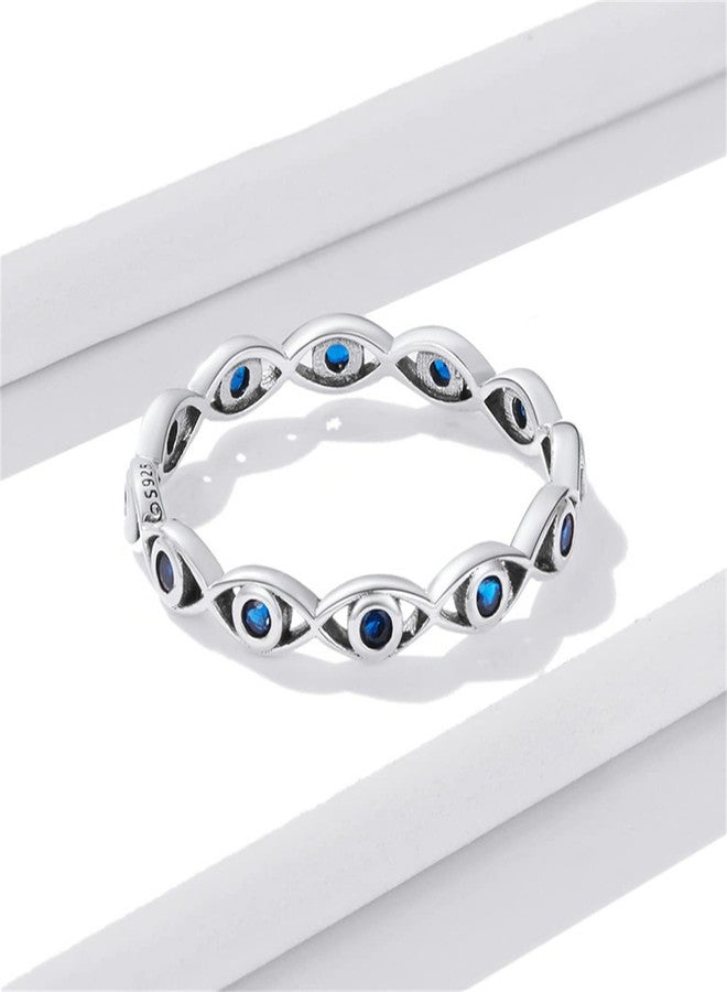 BISAER Evil Eye Ring 925 Sterling Silver with Royal Blue Gemstones Classics Lucky Eye Cubic Zirconia Stacking Eternity Finger Rings Bands Promise Ring for Lover Size 6-9 - Image 5