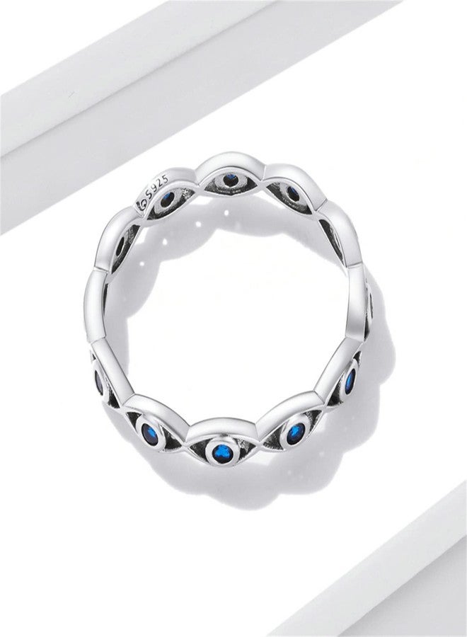 BISAER Evil Eye Ring 925 Sterling Silver with Royal Blue Gemstones Classics Lucky Eye Cubic Zirconia Stacking Eternity Finger Rings Bands Promise Ring for Lover Size 6-9 - Image 4