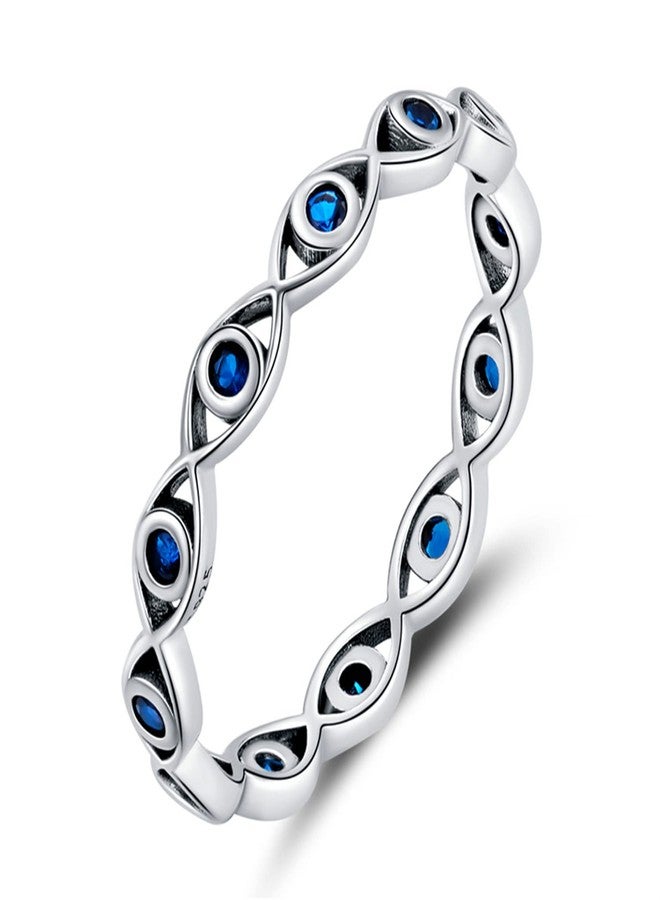 BISAER Evil Eye Ring 925 Sterling Silver with Royal Blue Gemstones Classics Lucky Eye Cubic Zirconia Stacking Eternity Finger Rings Bands Promise Ring for Lover Size 6-9 - Image 1