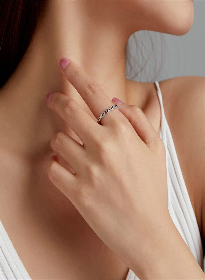 BISAER Evil Eye Ring 925 Sterling Silver with Royal Blue Gemstones Classics Lucky Eye Cubic Zirconia Stacking Eternity Finger Rings Bands Promise Ring for Lover Size 6-9 - Image 2