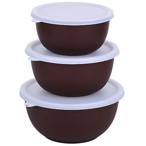 Zaib Microwave Safe Stainless Steel Bowl Set of 3 with Lids for Kitchen Food Storage & Serving, Plastic Coated Steel Mixing Bowls, 500ml 750ml 1250ml, 14cm 16cm 18cm - Image 1