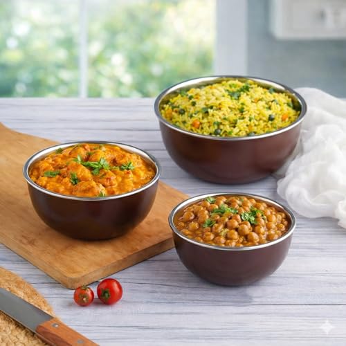 Zaib Microwave Safe Stainless Steel Bowl Set of 3 with Lids for Kitchen Food Storage & Serving, Plastic Coated Steel Mixing Bowls, 500ml 750ml 1250ml, 14cm 16cm 18cm - Image 4