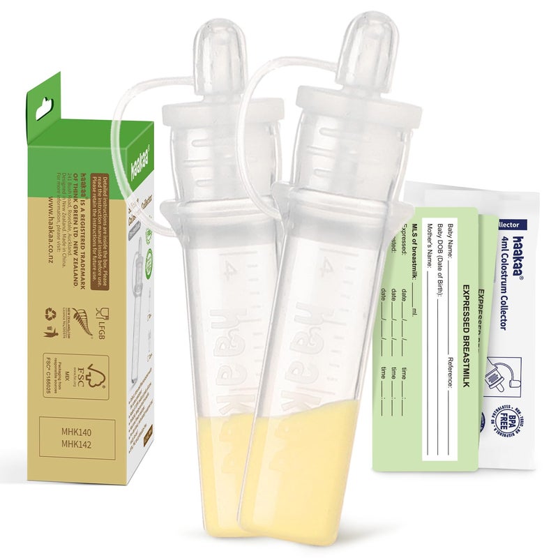 haakaa Colostrum Collector kit Colostrum Syringes for Breastmilk to Collect, Feed & Store, Ready-to-Use (0.1oz/4ml, 2 PK) - Image 1