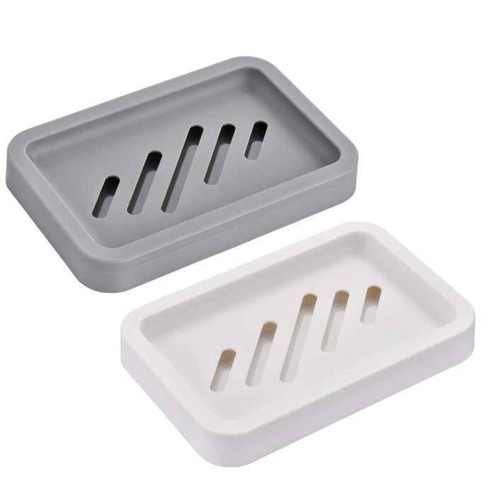 2PCS DRAINING SOAP DISHES DISHWASHING SPONGE SOAP HOLDER WITH WATER TRAY KEEP THE PLACE DRY EASY TO CLEAN SOAP CASES SUITABLE FOR KITCHEN BATHROOM CONTAINER GRAY