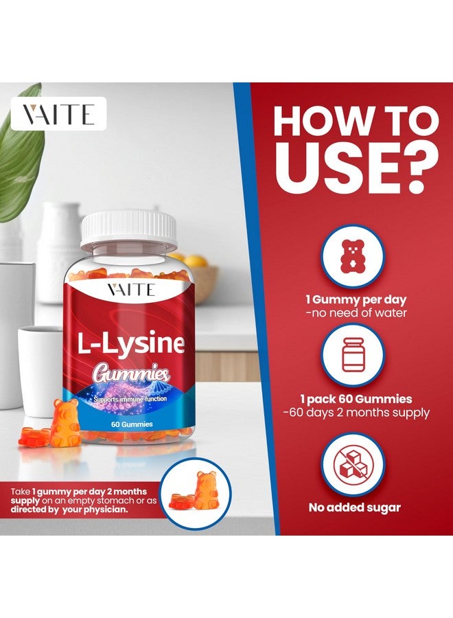 VAITE L-Lysine 1000mg Gummies - Supports Skin, Lip, Vegan, Gluten Free, Vitamins for Adults Tissue Health & Immune System, Chewables, Amino Acid Vitamin Supplement & Complex Supplements, Non-GMO - Image 4