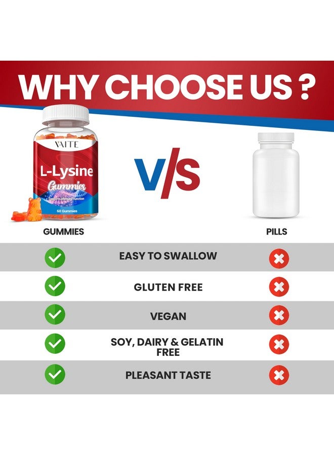 VAITE L-Lysine 1000mg Gummies - Supports Skin, Lip, Vegan, Gluten Free, Vitamins for Adults Tissue Health & Immune System, Chewables, Amino Acid Vitamin Supplement & Complex Supplements, Non-GMO - Image 5