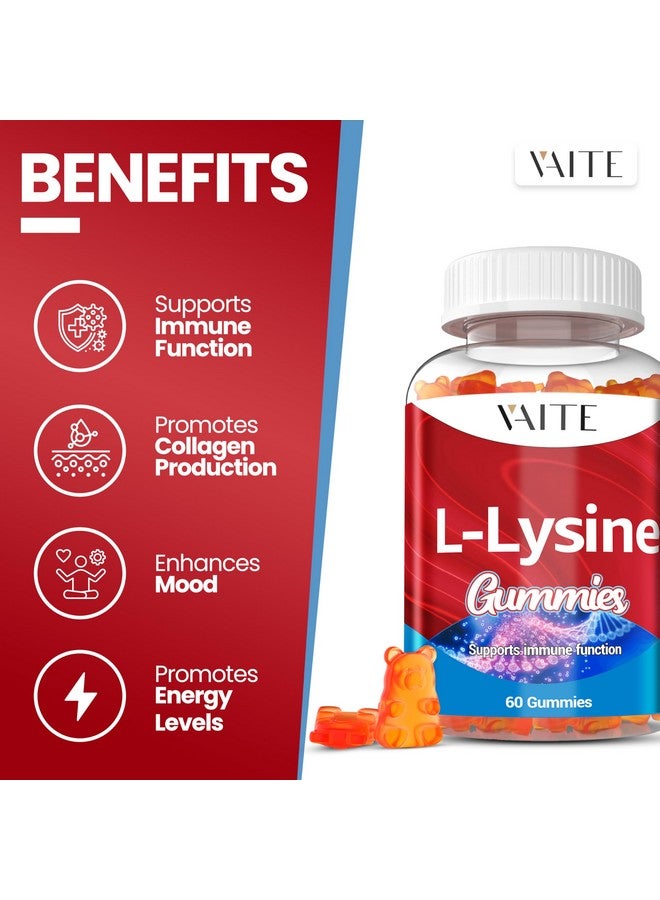 VAITE L-Lysine 1000mg Gummies - Supports Skin, Lip, Vegan, Gluten Free, Vitamins for Adults Tissue Health & Immune System, Chewables, Amino Acid Vitamin Supplement & Complex Supplements, Non-GMO - Image 2