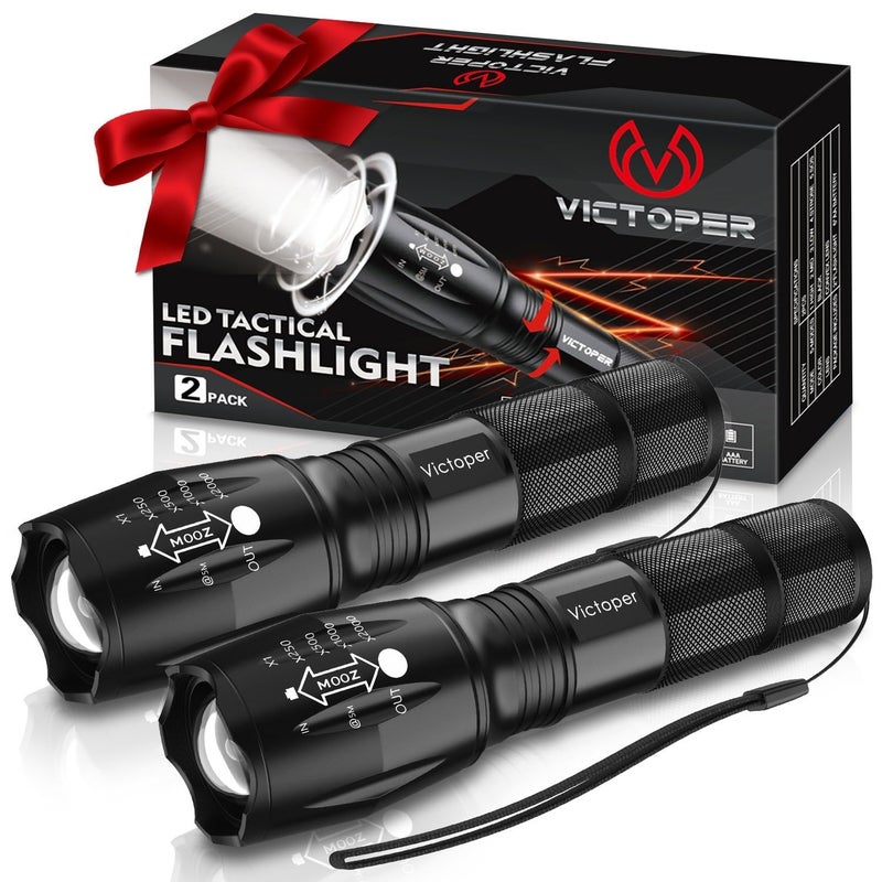 Victoper LED Flashlight 2 Pack, Bright Tactical Torch High Lumens with 5 Modes, Waterproof Zoomable Flash Light, Christmas Stocking Stuffers Gifts for Men, Hunting Camping Essentials Gear - Image 1