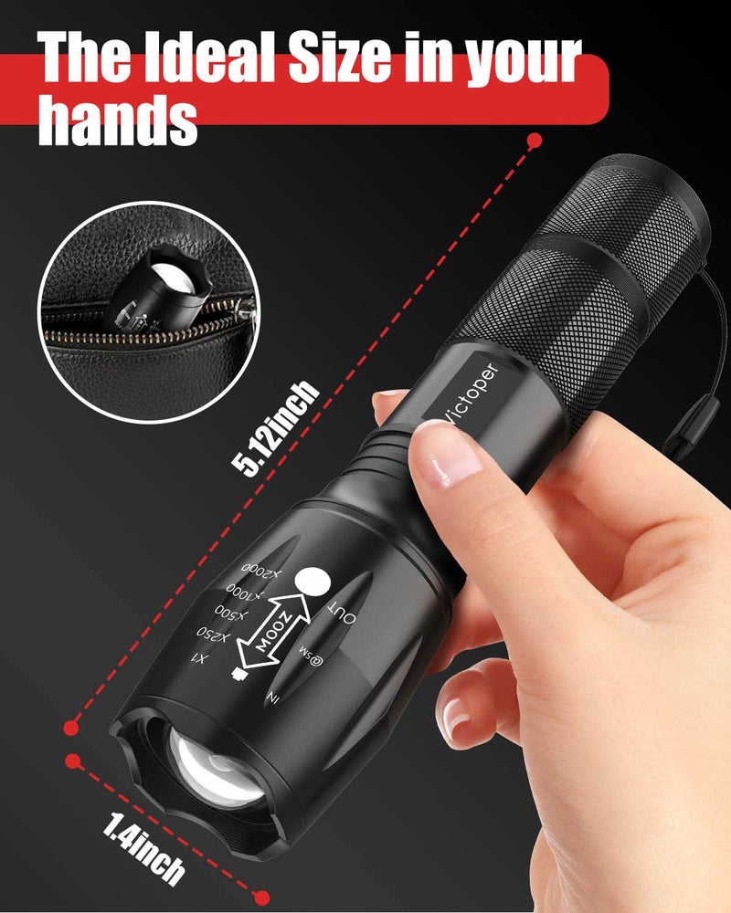 Victoper LED Flashlight 2 Pack, Bright Tactical Torch High Lumens with 5 Modes, Waterproof Zoomable Flash Light, Christmas Stocking Stuffers Gifts for Men, Hunting Camping Essentials Gear - Image 3