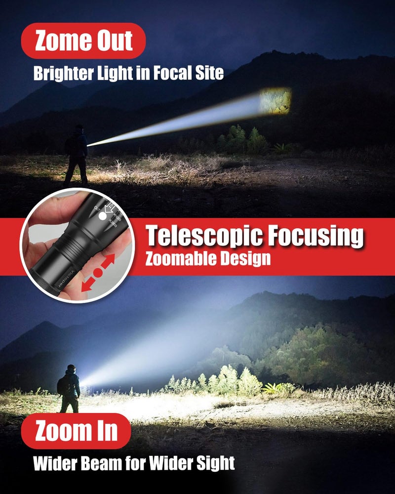Victoper LED Flashlight 2 Pack, Bright Tactical Torch High Lumens with 5 Modes, Waterproof Zoomable Flash Light, Christmas Stocking Stuffers Gifts for Men, Hunting Camping Essentials Gear - Image 4