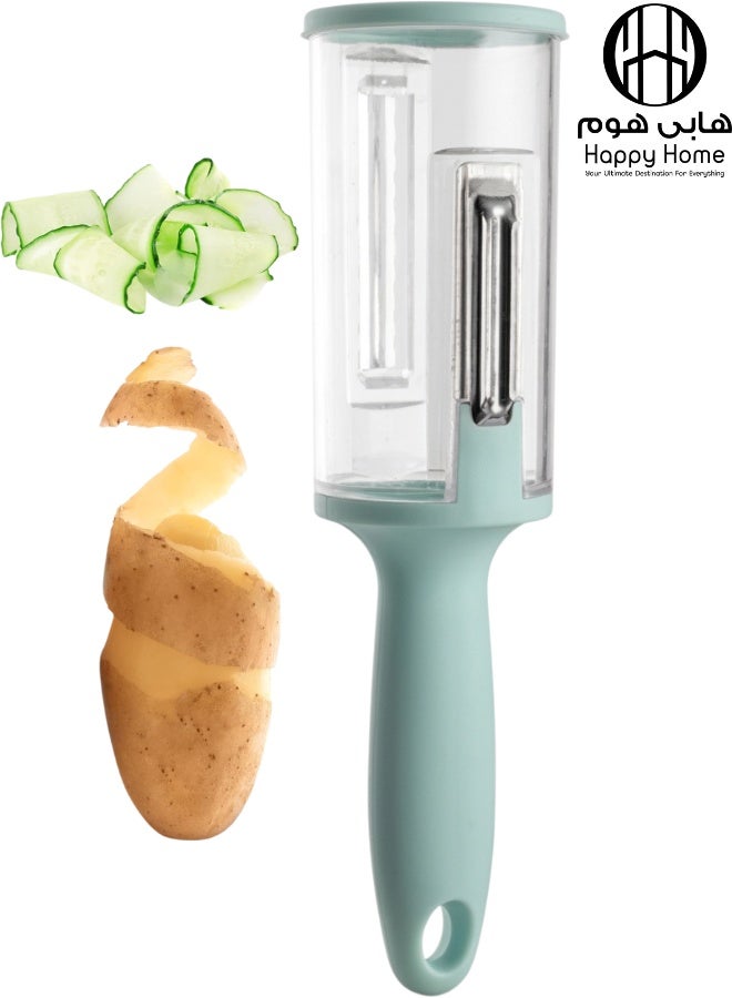 Happy Home 3-in-1 Vegetable and Fruit Peeler with Built-in Container, Mess-Free Kitchen Peeler with Peel Catcher, Sharp Stainless Steel Blade for Potato, Apple, Carrot, Cucumber, Multifunction Fish Scaler, Ergonomic Non-Slip Handle, Easy Clean Food Prep Tool for Home Kitchen Travel Camping - Image 1