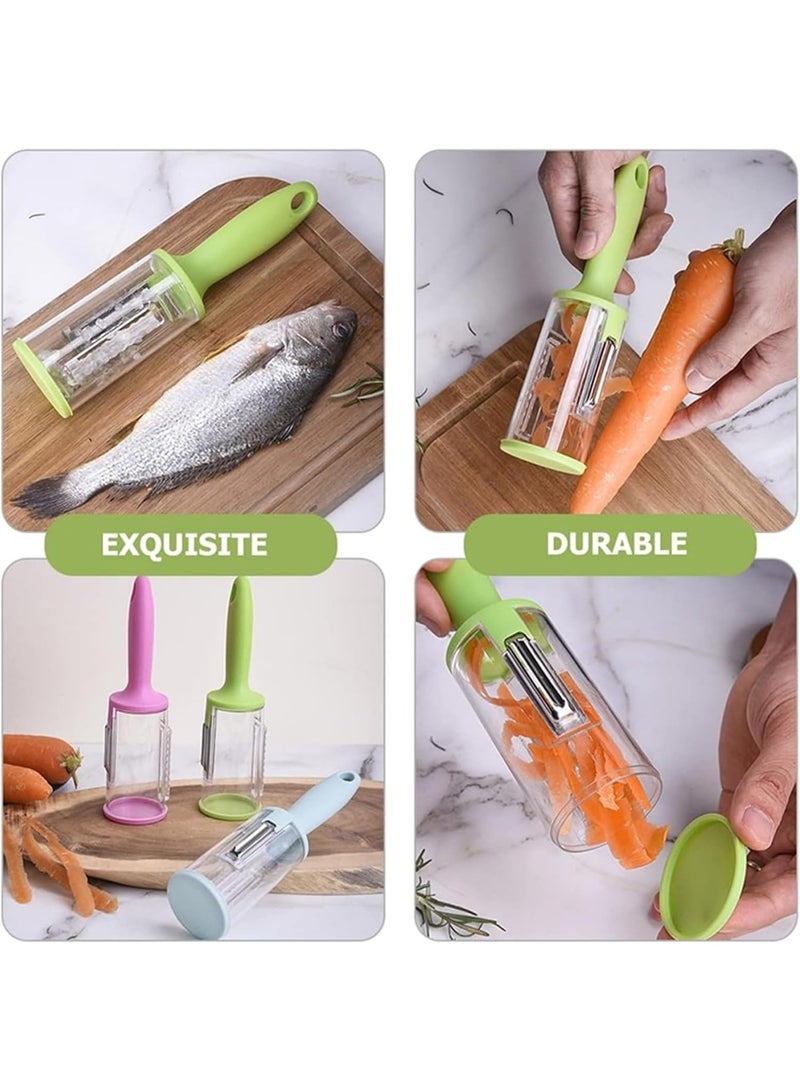 Happy Home 3-in-1 Vegetable and Fruit Peeler with Built-in Container, Mess-Free Kitchen Peeler with Peel Catcher, Sharp Stainless Steel Blade for Potato, Apple, Carrot, Cucumber, Multifunction Fish Scaler, Ergonomic Non-Slip Handle, Easy Clean Food Prep Tool for Home Kitchen Travel Camping - Image 2