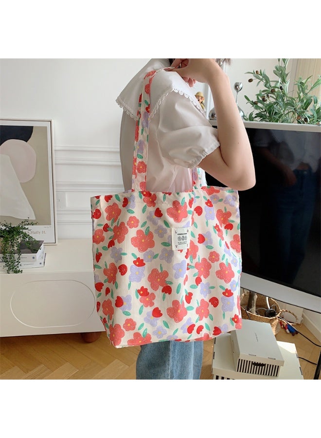 Summer Floral Canvas Bags, Large-capacity Rose Canvas Bags, Beach Bags, Shopping Bags, Single-shoulder Bags  - Image 4