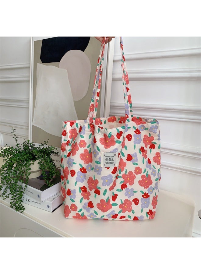 Summer Floral Canvas Bags, Large-capacity Rose Canvas Bags, Beach Bags, Shopping Bags, Single-shoulder Bags  - Image 1