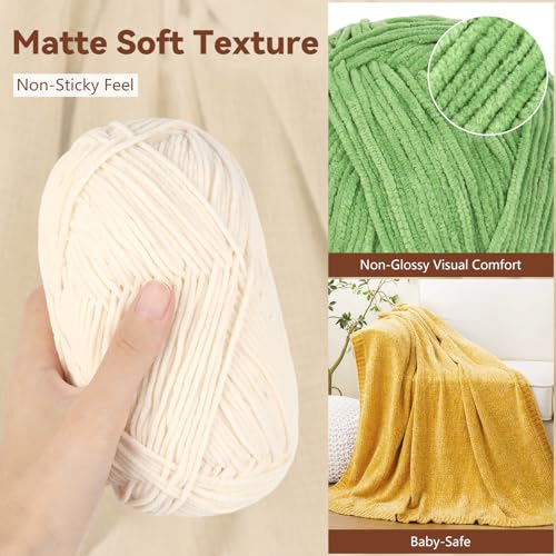 Reessy Skinny Chenille Yarn for Crocheting - 6 Pack of 50g/158yd (948yd Total) - Soft Matte Thin Chenille CYC #2 - Fine Weight Baby Yarn for Plush Toys, Baby Blankets & Small Crafts(Army Green) - Image 5