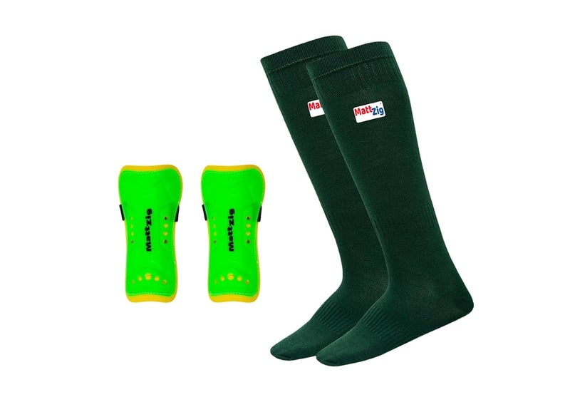 MATTZIG ® Elite Football Kit (One Pair Plain Lycra Socks & One Pair Elite Shin Guard) (Dark Green) - Image 1