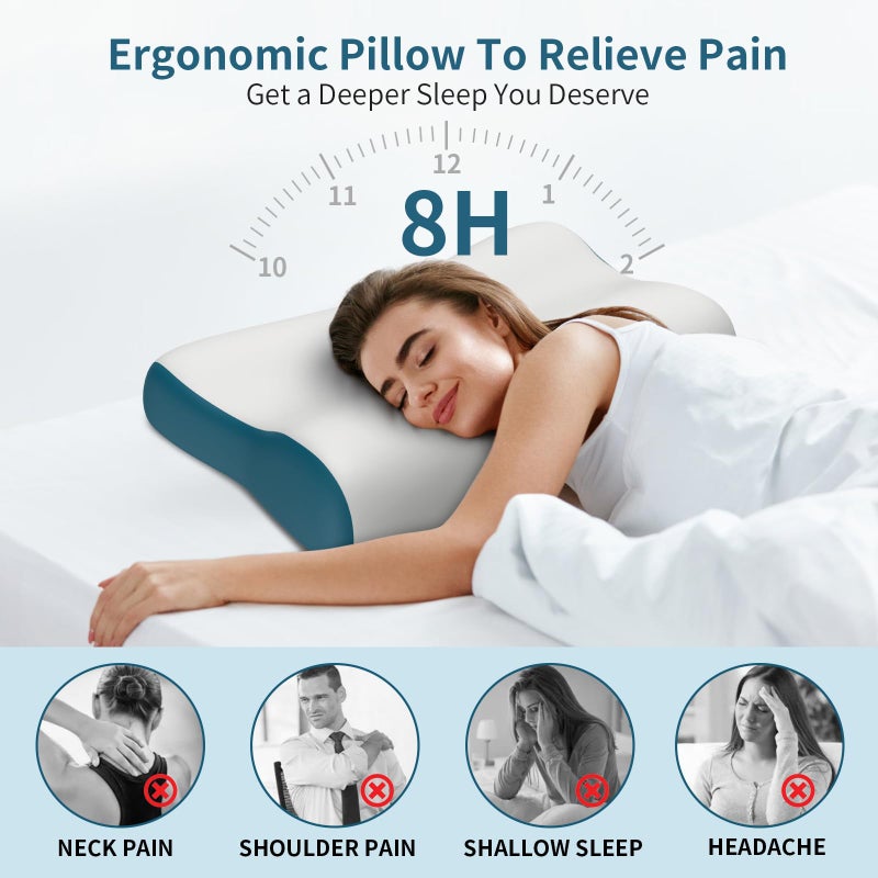 Polovo Cervical Neck Pillow for Pain Relief, Contour Memory Foam Pillows Ergonomic Pillow Orthopedic Cooling Pillow Bed Pillow Neck Support for Side Back Stomach Sleepers - Image 2