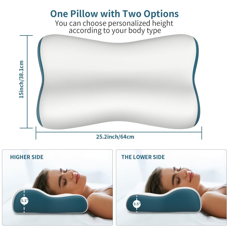 Polovo Cervical Neck Pillow for Pain Relief, Contour Memory Foam Pillows Ergonomic Pillow Orthopedic Cooling Pillow Bed Pillow Neck Support for Side Back Stomach Sleepers - Image 3