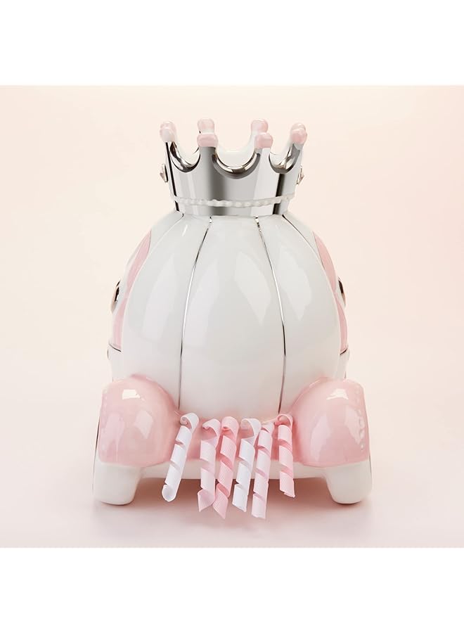 إيروريكس حصالة نقود مصنوعة من الخزف والسيراميك على شكل عربة أميرة لحفل استقبال المولود أو ديكور غرفة الطفلة باللون الوردي الفضي والأبيض - Image 5