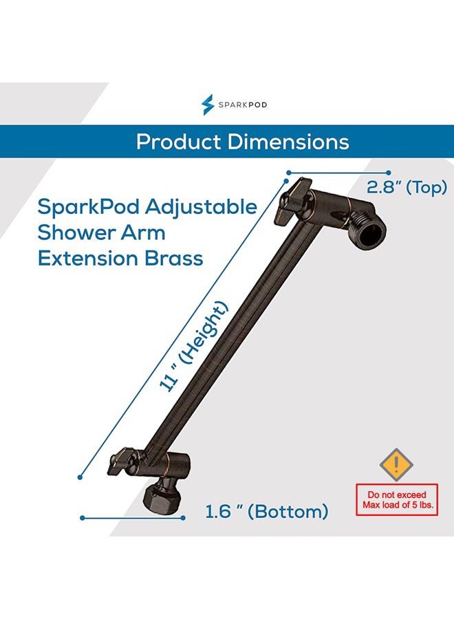 SparkPod 11” Solid Brass Adjustable Shower Arm Extension with Universal Connection to all Shower Heads. Easy to Install, Anti-Leakage with Highly Polished Finish (11", Oil Rubbed Bronze) - Image 2