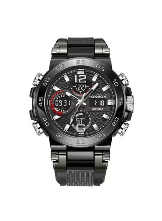 FOXBOX Dual Display Electronic Watch, Fashionable And Cool Multifunctional Silicone Glow Men's Watch, Sport Leisure Waterproof Business Watch, Military Chronograph Wrist Watch For Men, (Black)