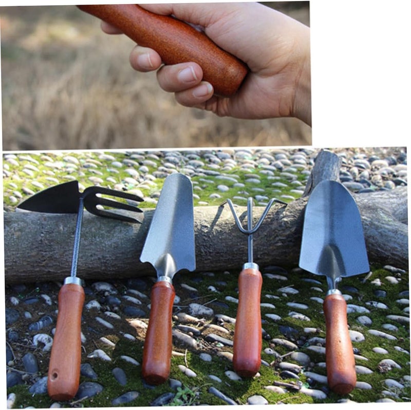 jojofuny Garden Tools Set Mini Shovel and Spade with Thickened Iron Blades Wooden Handle Planting Tool for Gardening Weeding and Transplanting 4pcs - Image 4