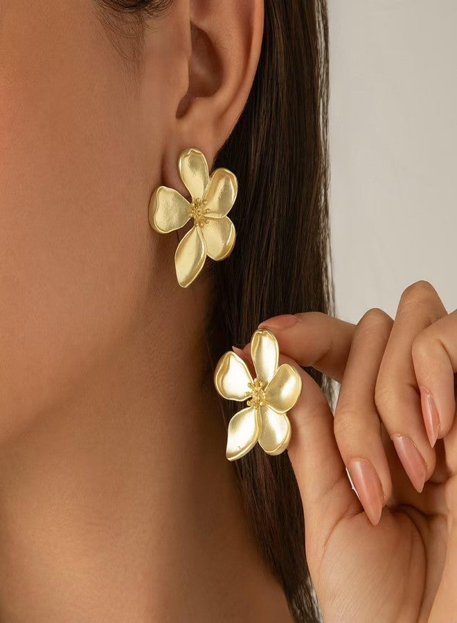 EXPHAIN Gold Flower Stud Earrings for Women Statement Big Flower Earrings Trendy Jewelry - Image 4