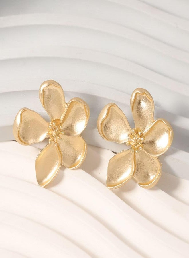 EXPHAIN Gold Flower Stud Earrings for Women Statement Big Flower Earrings Trendy Jewelry - Image 2