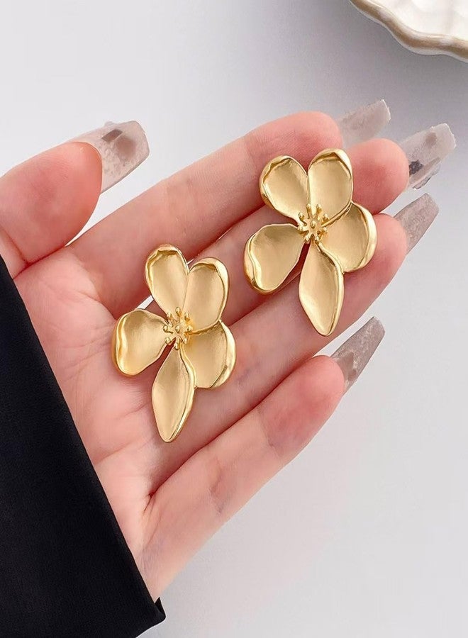 EXPHAIN Gold Flower Stud Earrings for Women Statement Big Flower Earrings Trendy Jewelry - Image 3