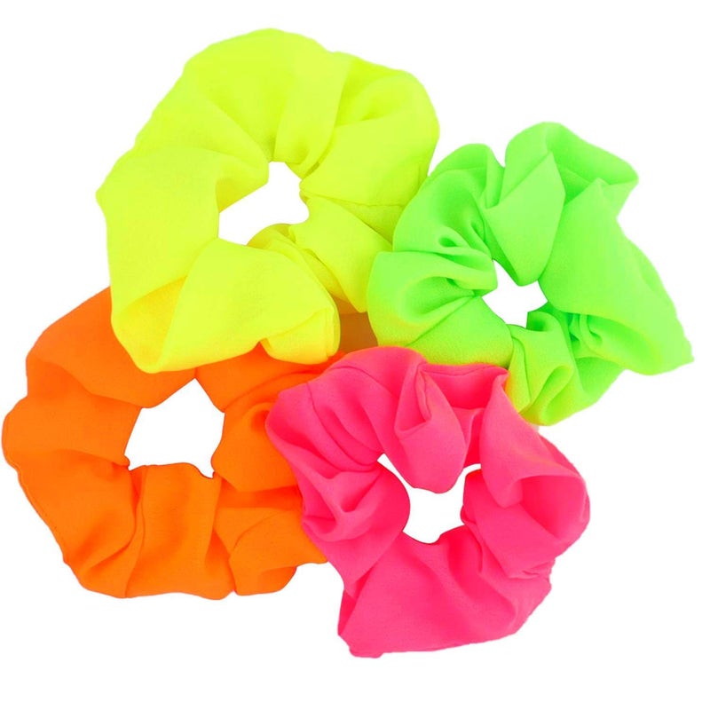 Framendino 8 Pack Elastic Scrunchies for Hair 80s Ponytail Ties Bands for Party Outfit Chiffon Workout Accessories in Orange Hot Pink Yellow Green