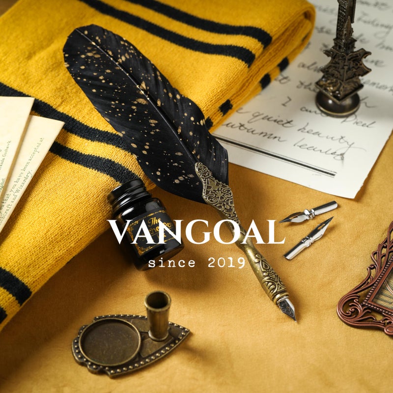 VANGOAL Vintage Black Feather Pen and Ink Set, Classic Series Goose Quill Pen with Carving Pen Stand, Calligraphy Pen Nibs, Black Dip Pen Ink, Antique Writing Gift for Writer - Image 3