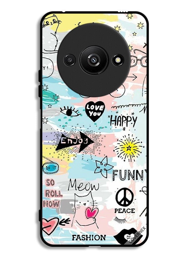 Covernex Xiaomi Redmi A3 4G Protective Case Cover Doodle Meow Enjoy - Image 1