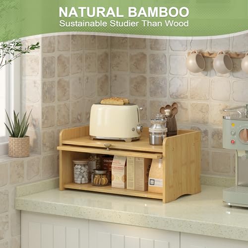 JANSNIMEN Vintage Bread Box for Kitchen Countertop, Bread Container Storage, Wooden Farmhouse Bread Box with Window Bread Holder (Vintage Bamboo) - Image 3