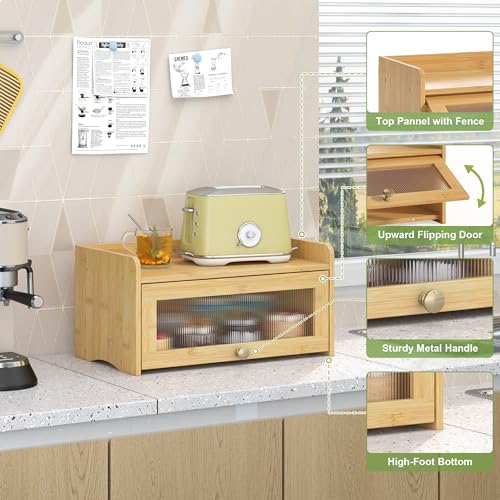 JANSNIMEN Vintage Bread Box for Kitchen Countertop, Bread Container Storage, Wooden Farmhouse Bread Box with Window Bread Holder (Vintage Bamboo) - Image 4