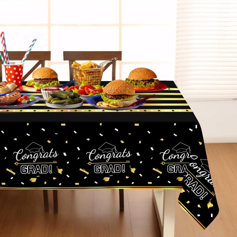 Childom 3 Pack Graduation Tablecloth,Graduation Decorations Class of 2026 Graduation Party Decorations,54"x108" Black and Gold Plastic Table Cloth Disposable Rectangle for Home,School,Party Supplies - Image 4