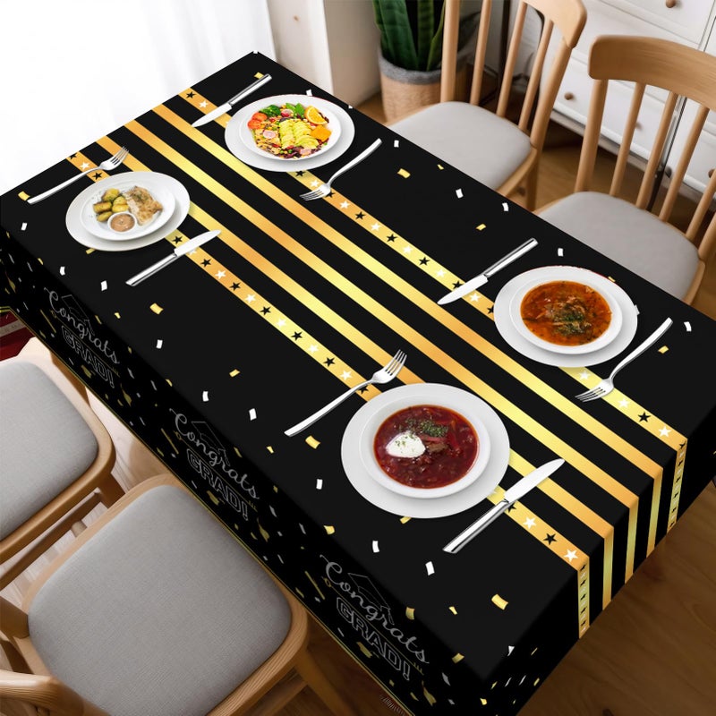 Childom 3 Pack Graduation Tablecloth,Graduation Decorations Class of 2026 Graduation Party Decorations,54"x108" Black and Gold Plastic Table Cloth Disposable Rectangle for Home,School,Party Supplies - Image 5
