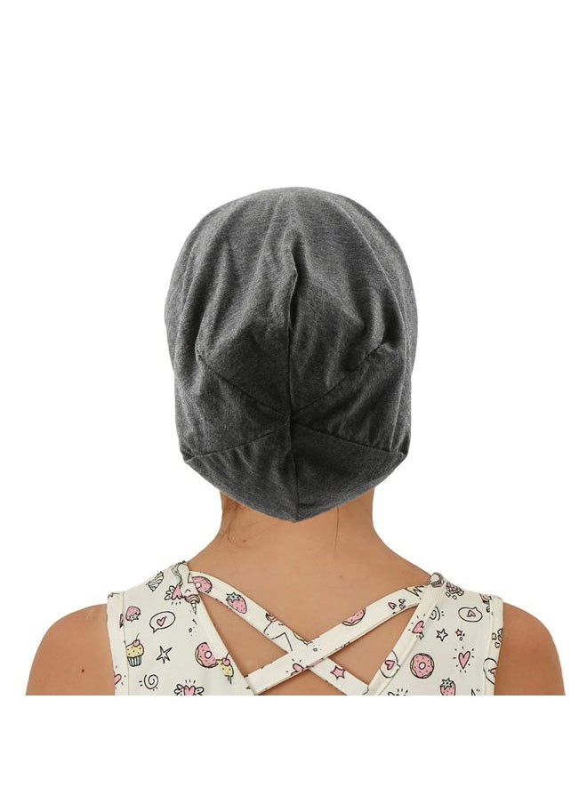 sent hair - Kids Satin Lined Bonnet Modal Cotton Sleep Cap, Adjustable Slouchy Beanie for Kids/Teens/Children/Toddlers Night Sleeping (4-10 Years Old, Dark Gray) - Image 1
