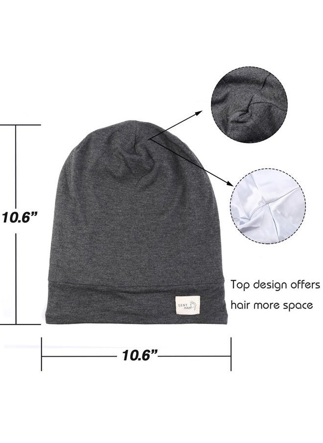 sent hair - Kids Satin Lined Bonnet Modal Cotton Sleep Cap, Adjustable Slouchy Beanie for Kids/Teens/Children/Toddlers Night Sleeping (4-10 Years Old, Dark Gray) - Image 1