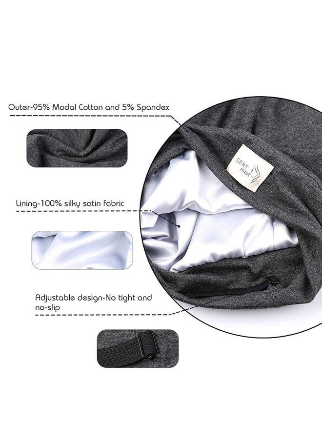 sent hair - Kids Satin Lined Bonnet Modal Cotton Sleep Cap, Adjustable Slouchy Beanie for Kids/Teens/Children/Toddlers Night Sleeping (4-10 Years Old, Dark Gray) - Image 1