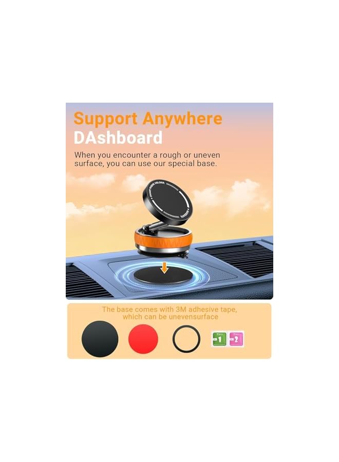 Green Tiger Upgraded 360° Adjustable Magnetic Suction Cup Phone Mount – Battery-Free, Hands-Free Magnetic Cell Phone Holder for Car, Gym, Mirror & Dashboard, For Magsafe/Iphones (Orange) - Image 5